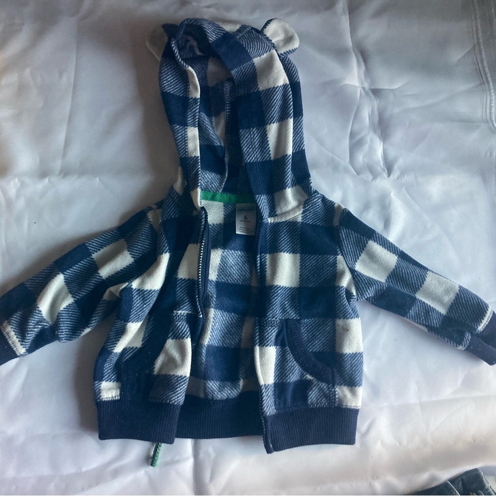 Carter's Blue & White Plaid Hooded Zip-Up Sweatshirt